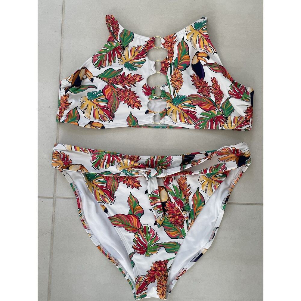 Mynah Swim Bikini Swimsuit Cut Out Tropical Floral Print Swimwear